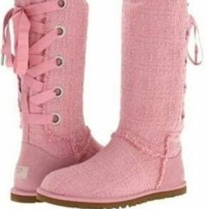 UGG Australia Pink Knit Lace Up Boots